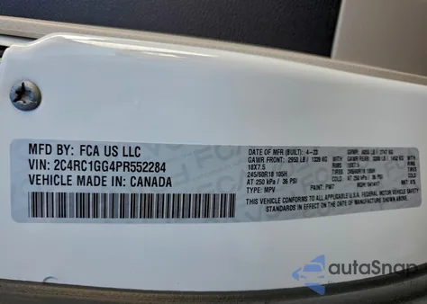 2023 Chrysler Pacifica Limited из США, поврежденный, VIN 2C4RC1GG4PR552284